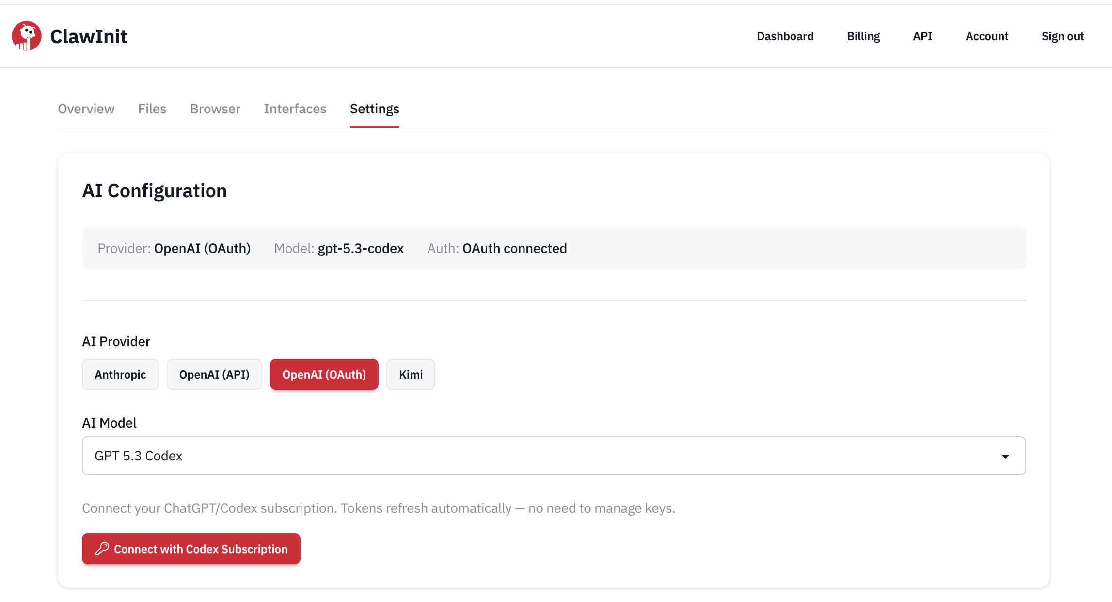 OpenAI Codex API Configuration